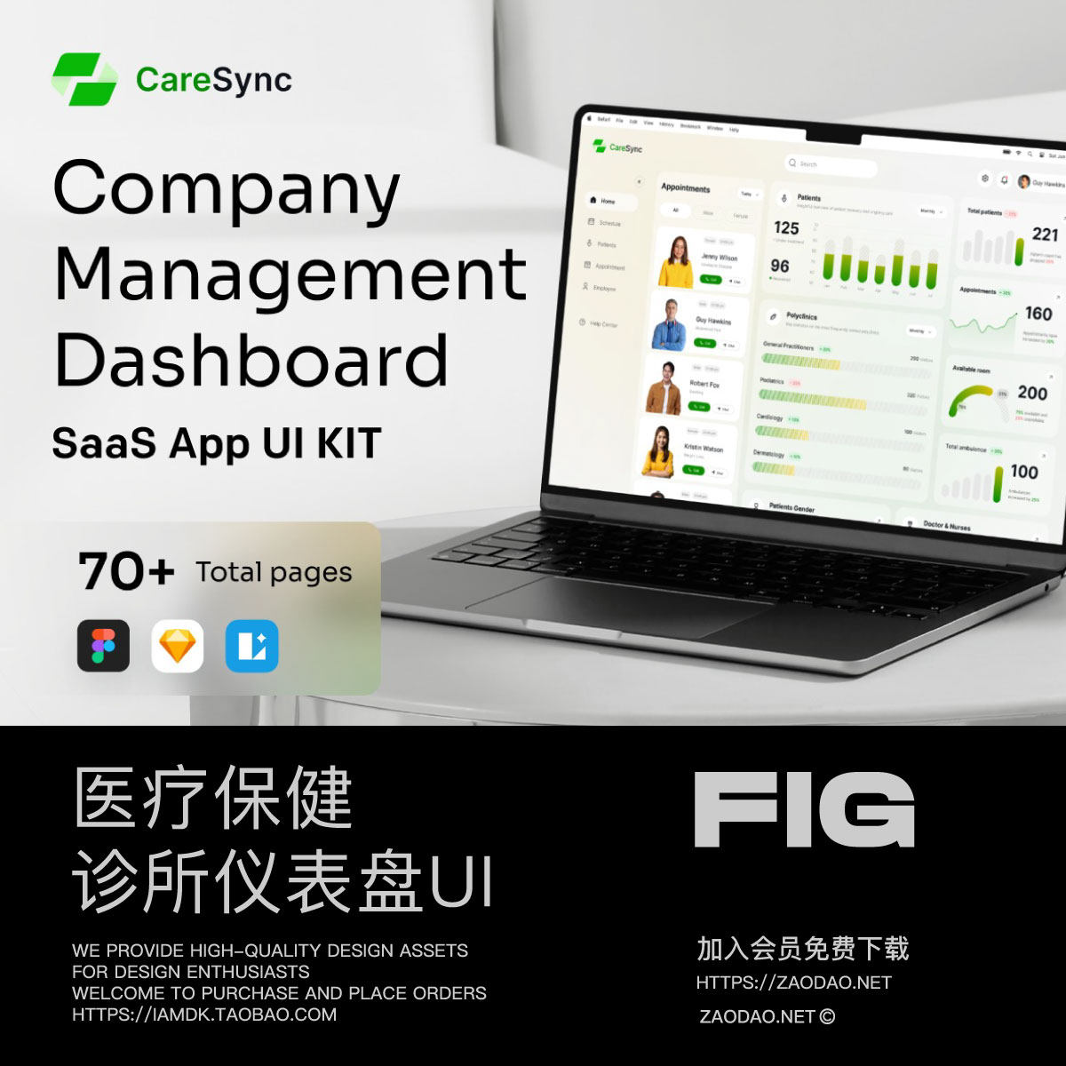 70+屏医疗保健诊所药店医院顾问管理仪表盘UI界面设计Figma模板