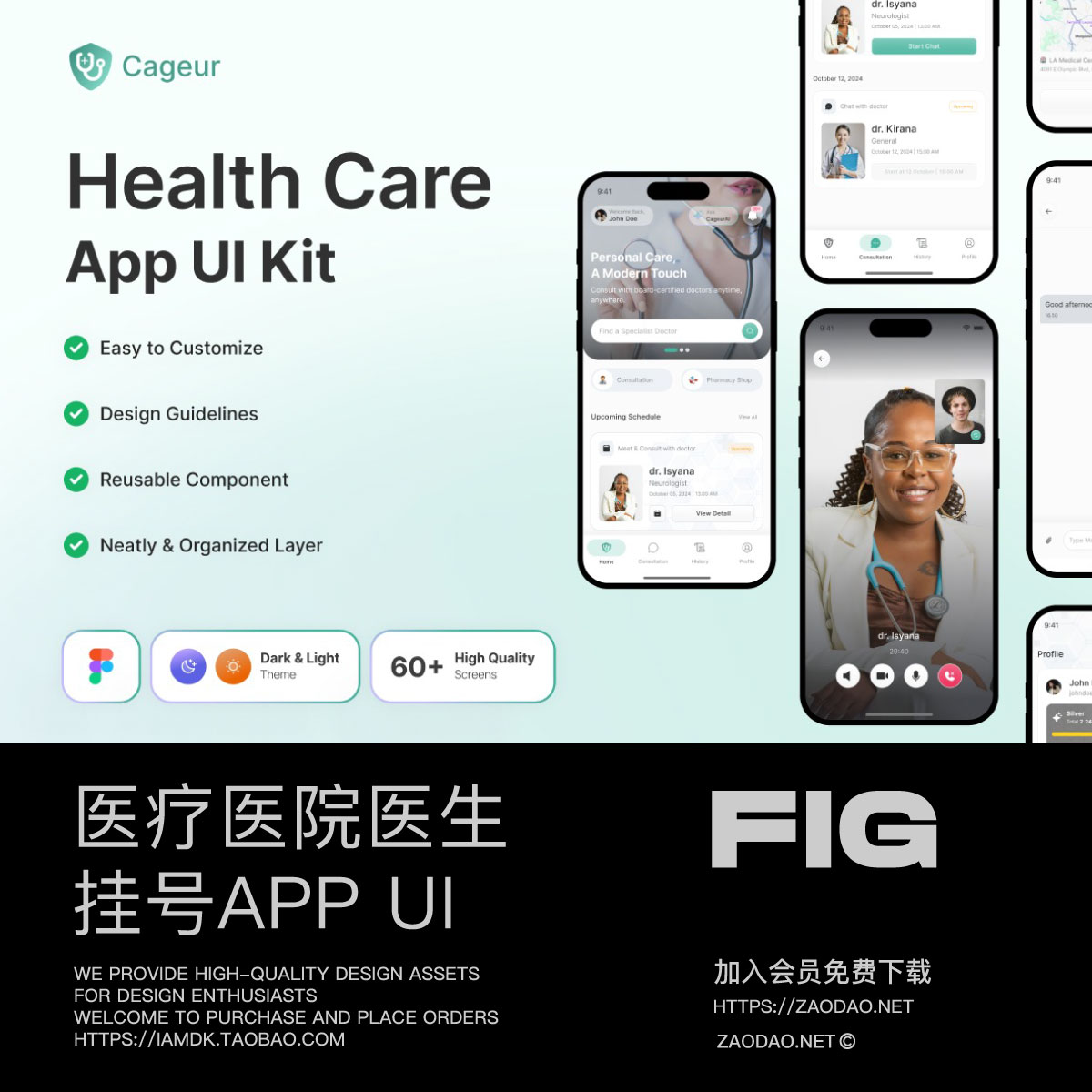 60+屏医院医生医疗保健买药预约挂号app ui界面设计figma模板套件