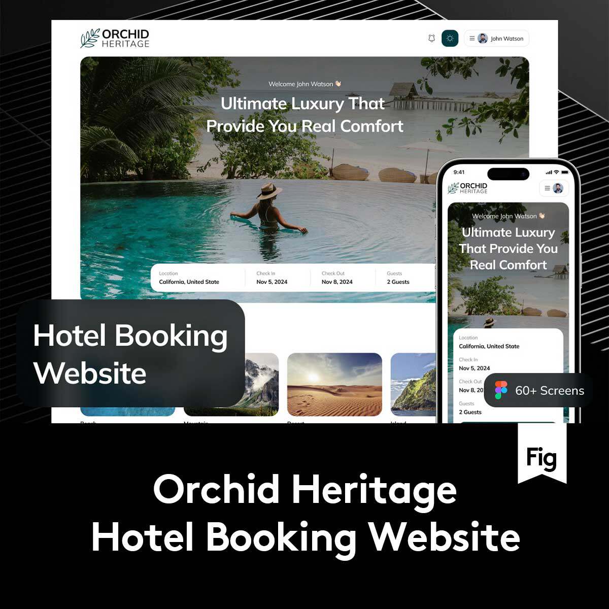 60+屏响应式酒店旅馆民宿房屋预订网站web ui界面设计figma模板