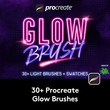 30+发光霓虹灯效果毛笔颗粒网格绘画Procreate笔刷集 B2020091701