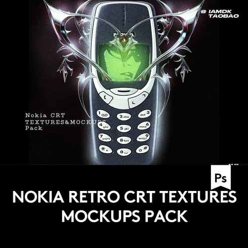 复古CRT信号故障燥点颗粒模拟纹理图片+诺基亚手机样机素材套装