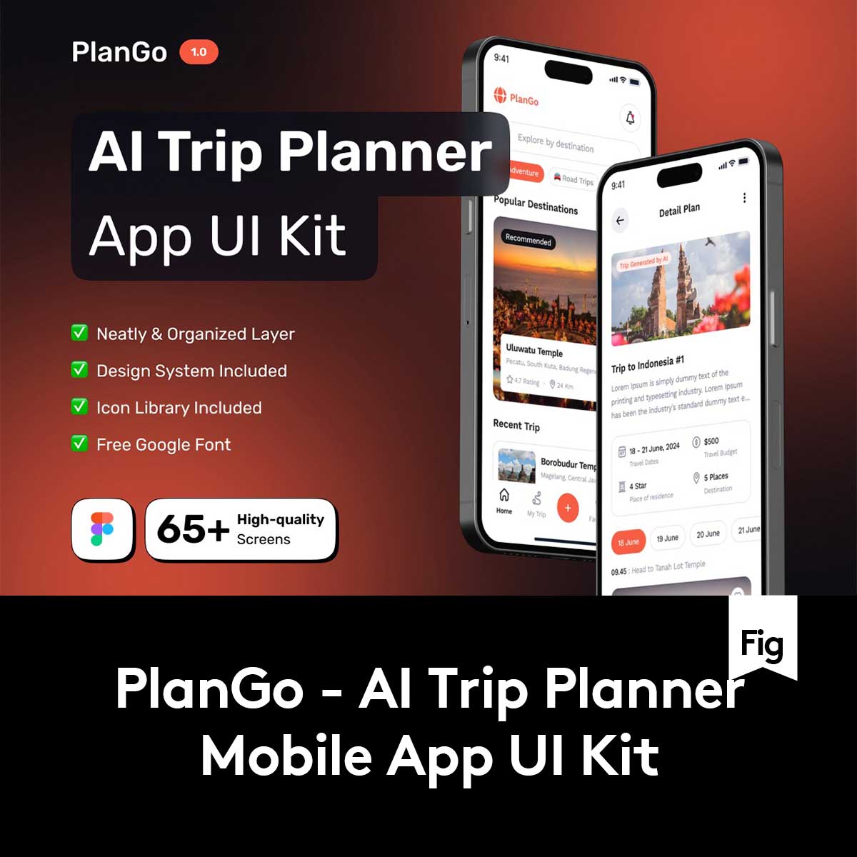 65+屏AI智能旅游路线规划景点旅馆预订APP UI界面设计Figma模板