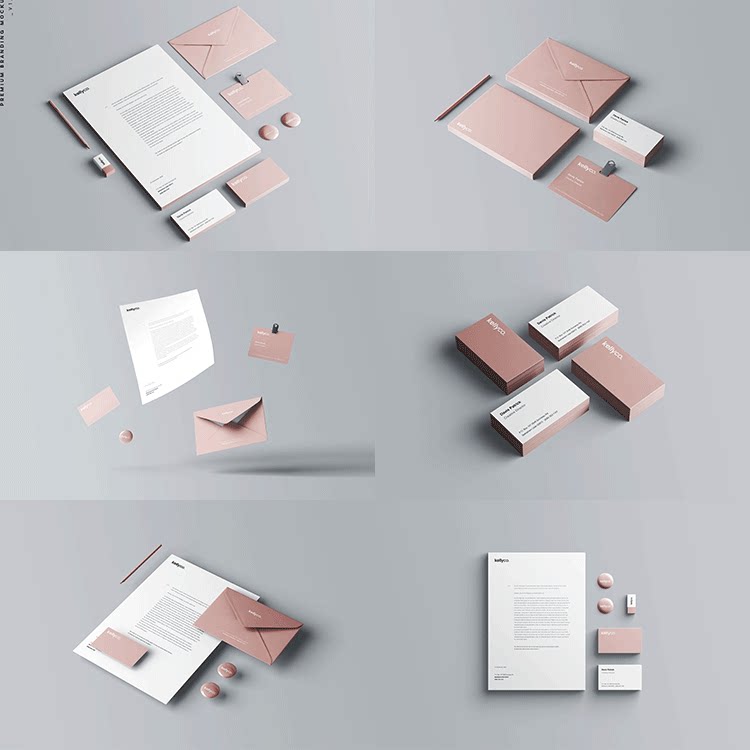 高端品牌vi办公文创信封名片邀请函提案样机 psd智能贴图设计模板