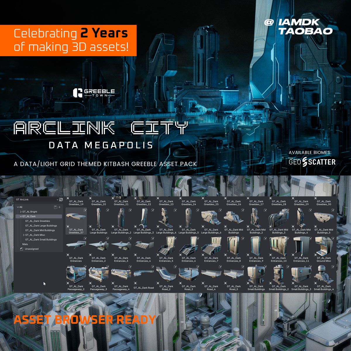 Blender科幻赛伯朋克城市建筑3D模型资产 Kitbash Buildings