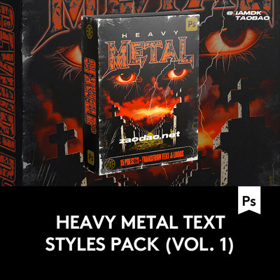 80年代复古3D立体重金属电音摇滚说唱艺术徽标LOGO标题设计PS样式