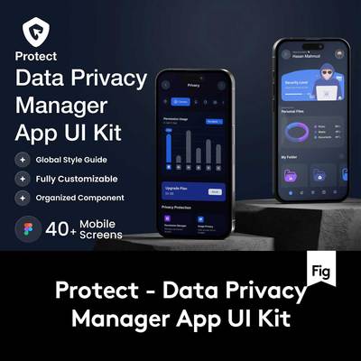 40+屏数据隐私管理器网络安全APP应用程序UI界面设计Figma模板