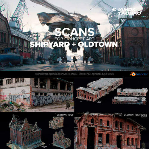 欧洲老城区船厂建筑楼房场景扫描3D模型资产 Blender/FBX格式