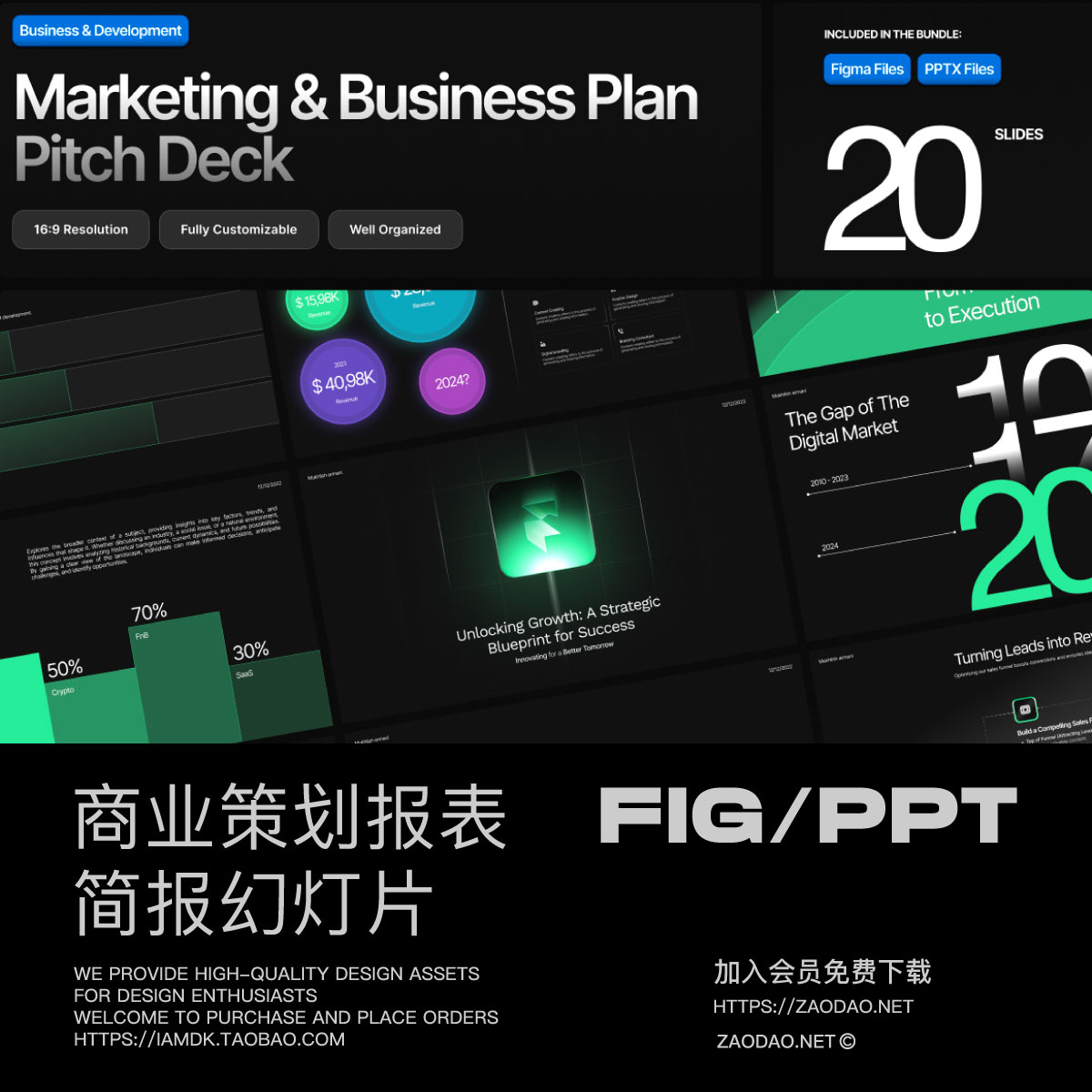 20页黑暗商业战略策划提案年度报表简报幻灯片设计ppt/figma模板