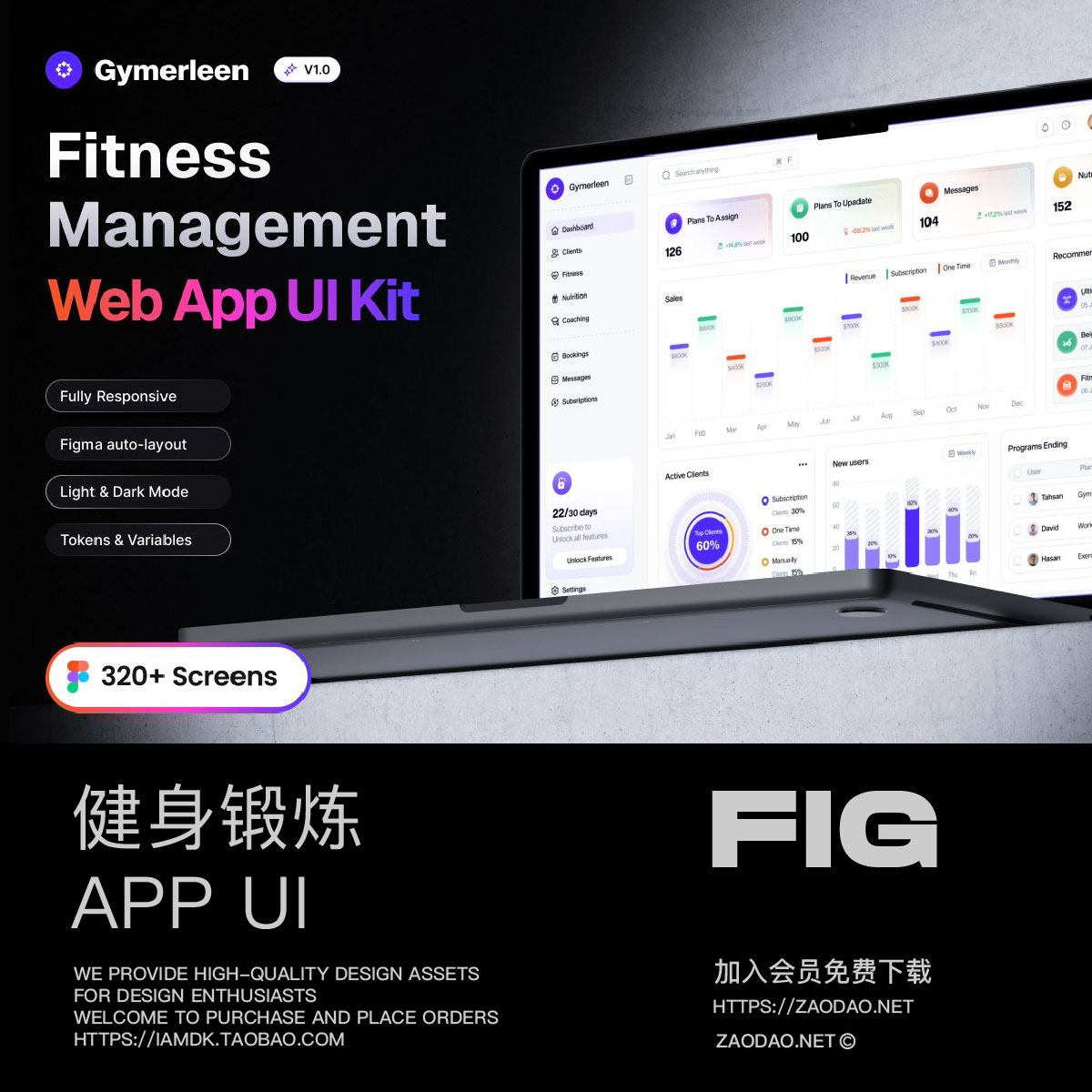 320+屏双配色健身锻炼追踪健康营养计划app ui界面设计figma模板