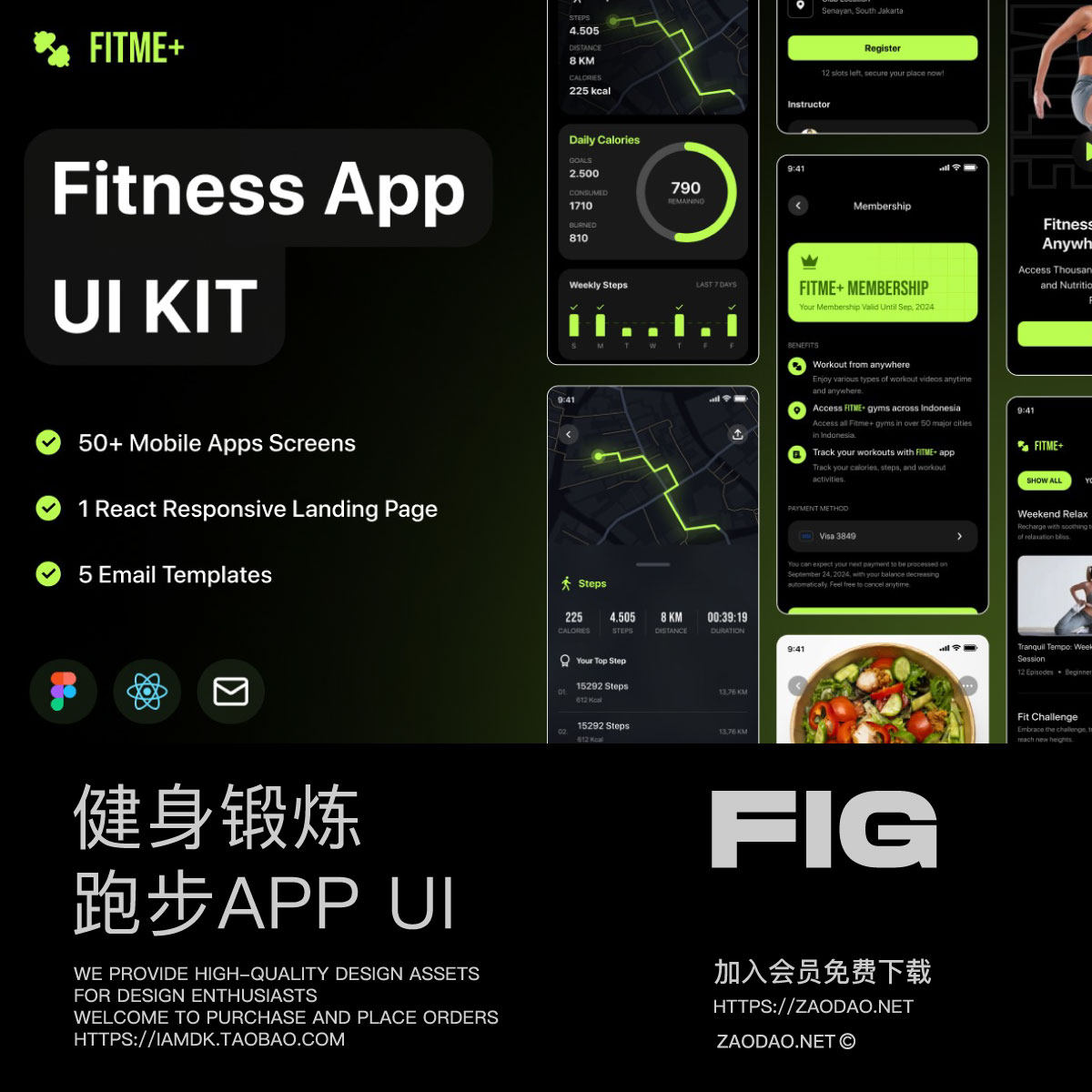 50+屏锻炼健身跑步体能测试数据统计网站app ui界面设计figma模板