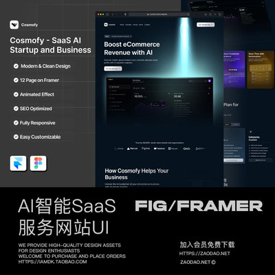 暗黑系AI智能技术SaaS服务平台网站UI界面设计Figma/Framer模板