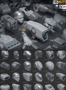 FBX OBJ Maya 1271组机械手脚头零部件硬表面模型3D资产 Kitbash