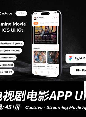 45+屏短视频电影电视剧流媒体应用程序app ui界面设计figma模板