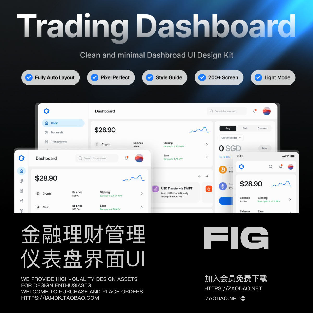 200+屏响应式加密货币财务管理后台仪表盘UI界面设计Figma模板