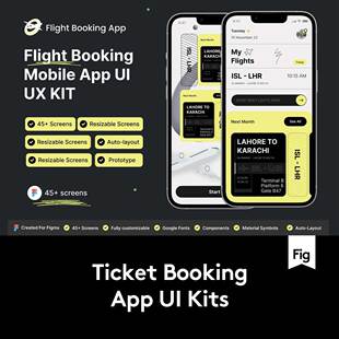 45+屏高级飞机航班机票票务预定APP UI用户界面设计Figma模板套件