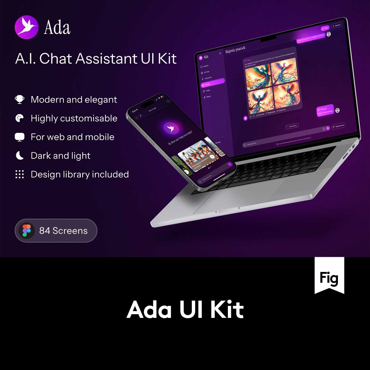 84屏AI智能搜索图像图片视频生成器网站WEB UI界面设计Figma模板