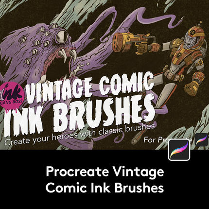 潮流复古漫画风半调线条颗粒水墨画笔Procreate笔刷 B2021010802