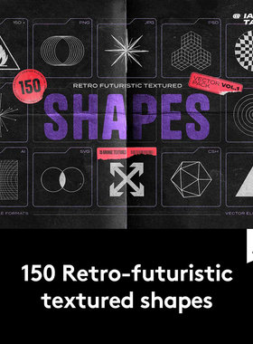 150款未来赛博朋克科幻复古做旧抽象艺术酸性几何图形ai设计素材