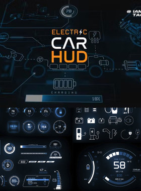 AE模板 200+科技感汽车界面UI图标HUD ICON动画