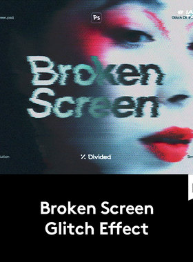 未来赛博朋克风CRT模拟信号故障扭曲人像文本PSD特效滤镜插件样机