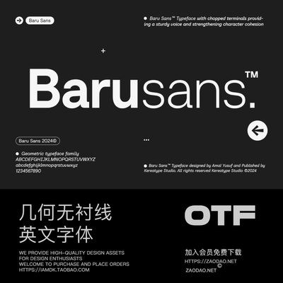 Baru 18款字重几何风品牌海报杂志标识品牌logo设计无衬线字体