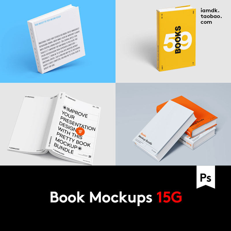 多规格精装书籍封皮画册封面内页设计作品贴图Ps样机素材展示模板