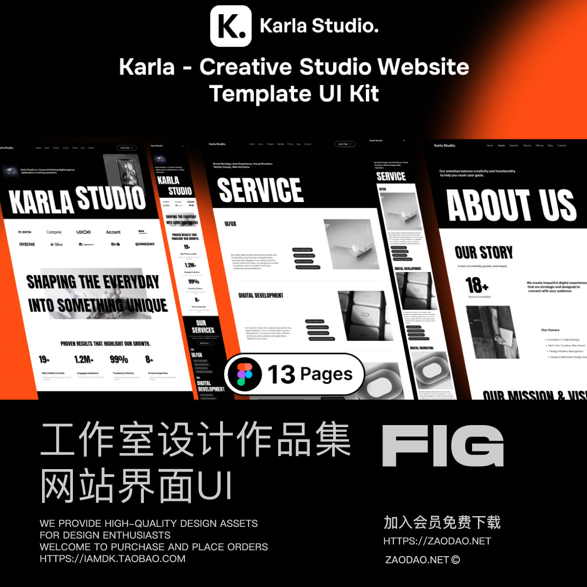 13屏现代时尚个人工作室作品集网站用户登录界面UI设计Figma模板