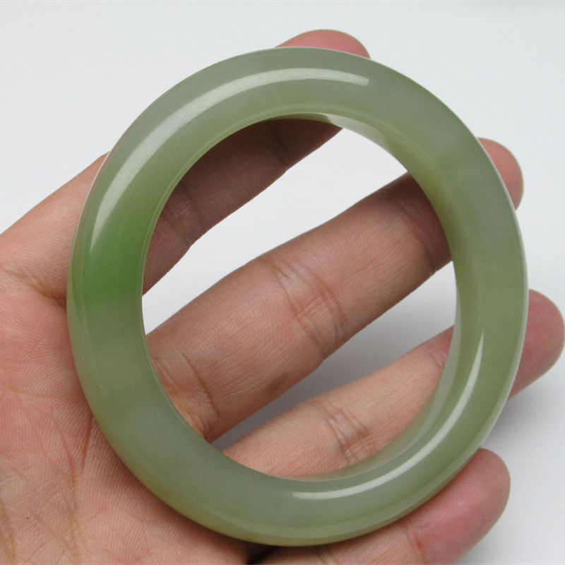 全新天然玉石新疆和田玉青海翠青一抹翠手镯子玉镯女款收藏百搭