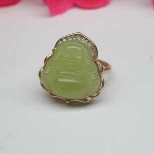 黄口佛公天然和田玉新疆若羌戒指s925银镶男女款时尚饰品开口可调