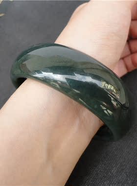 正宗新疆天然和田玉青玉手镯保健玉镯子女款送妈妈正品带证书