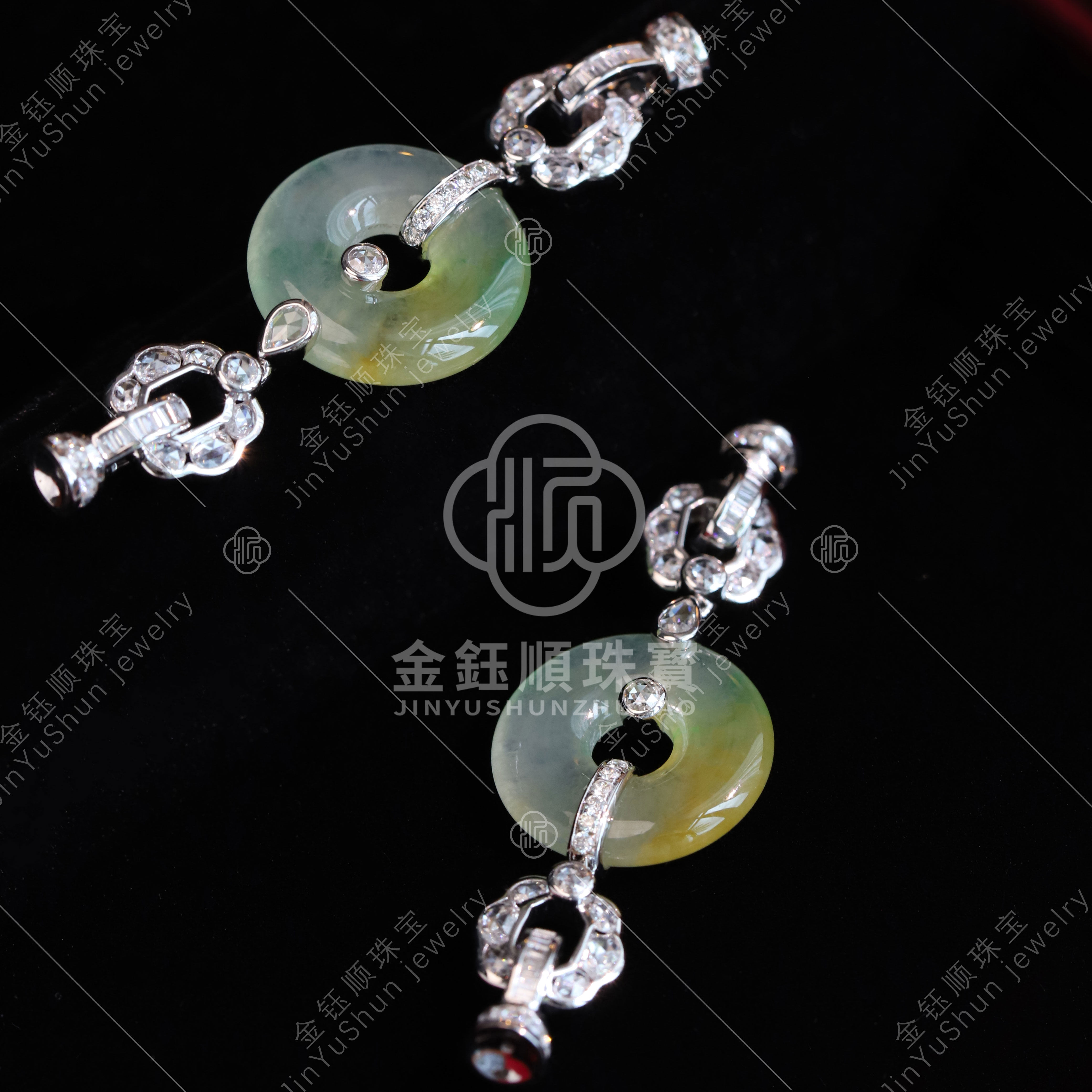 翡翠平安扣珠链扣18K白金钻石翡翠小米珠项链珍珠手链女百搭扣头