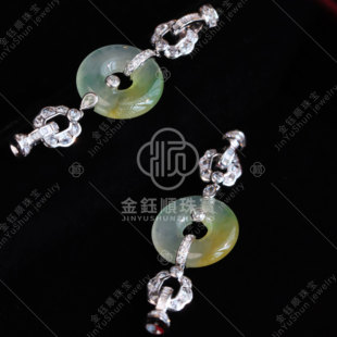 翡翠平安扣珠链扣18K白金钻石翡翠小米珠项链珍珠手链女百搭扣头