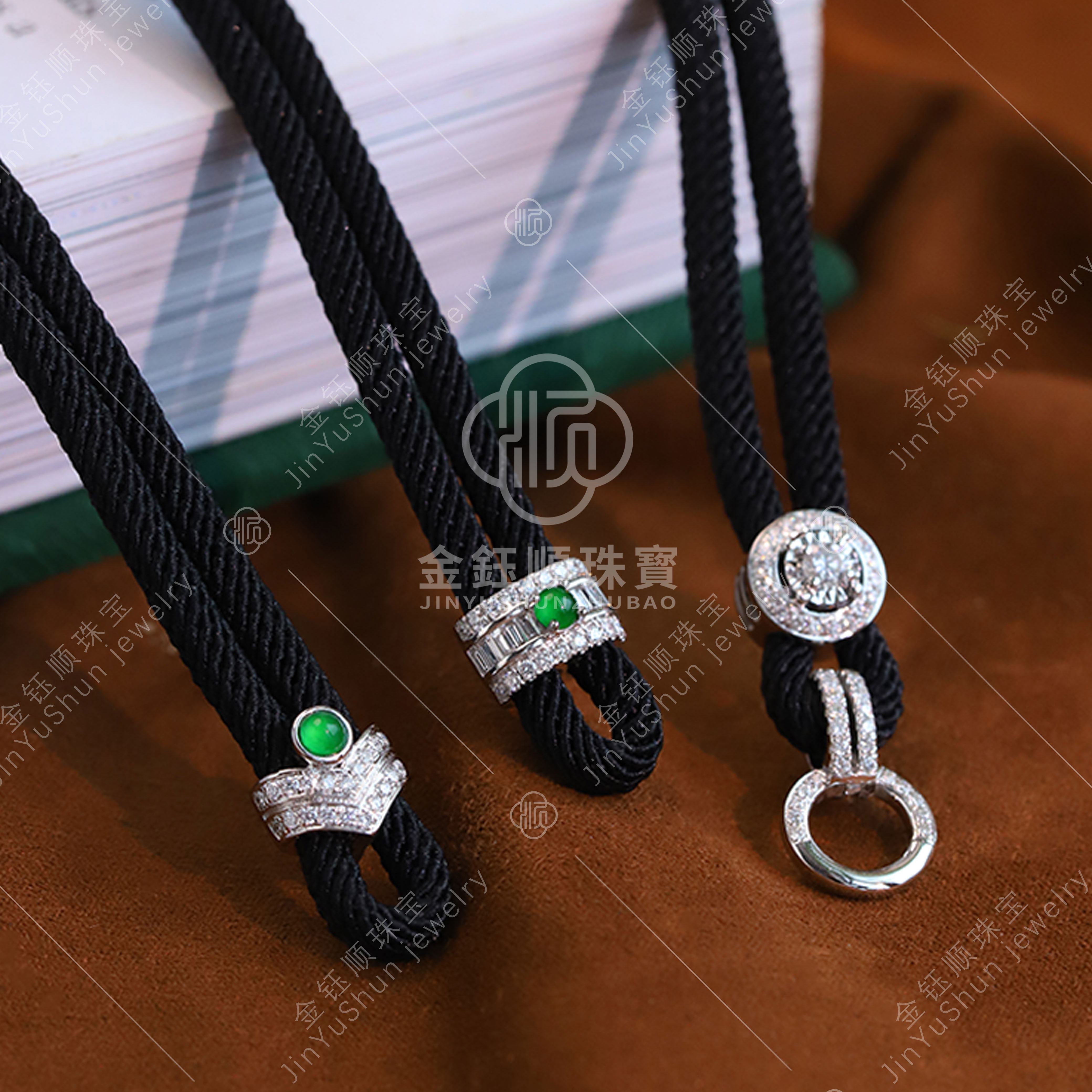 18k白金高货绳镶嵌钻石可拆尾帽翡翠珠宝链男女挂件吊坠项链