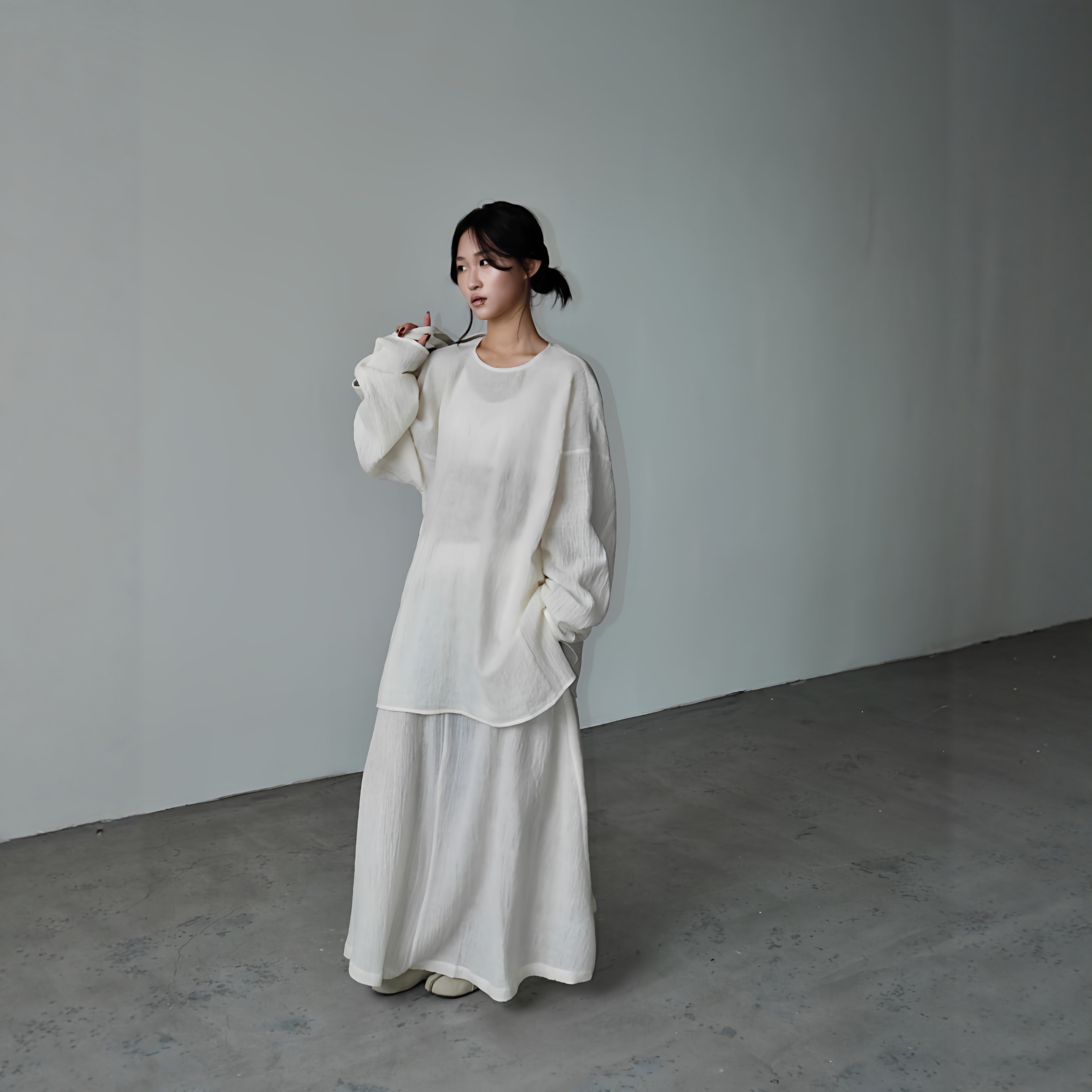 Vesca肌理感褶皱上衣套头衬衫