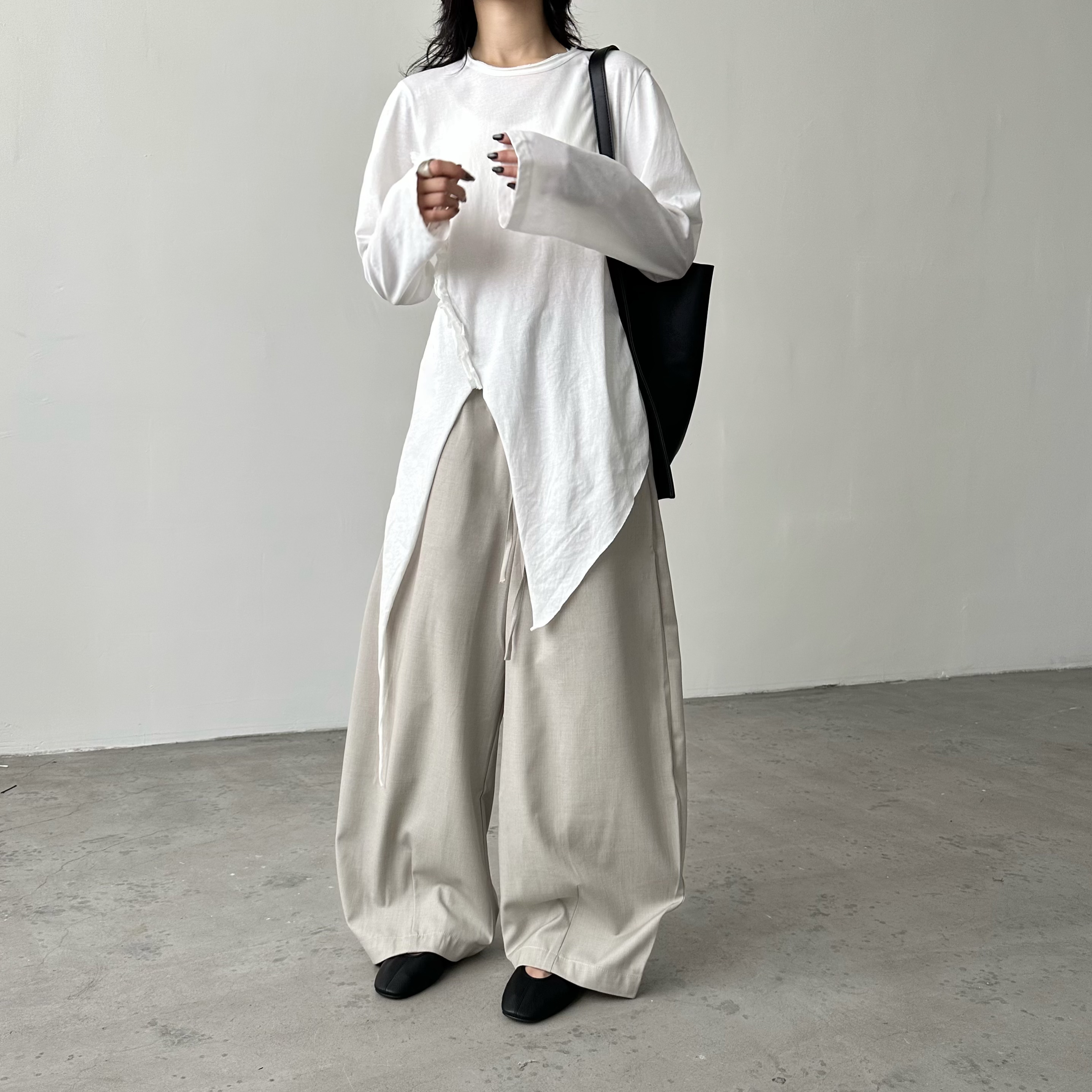 Vesca松紧阔腿裤弯刀休闲裤