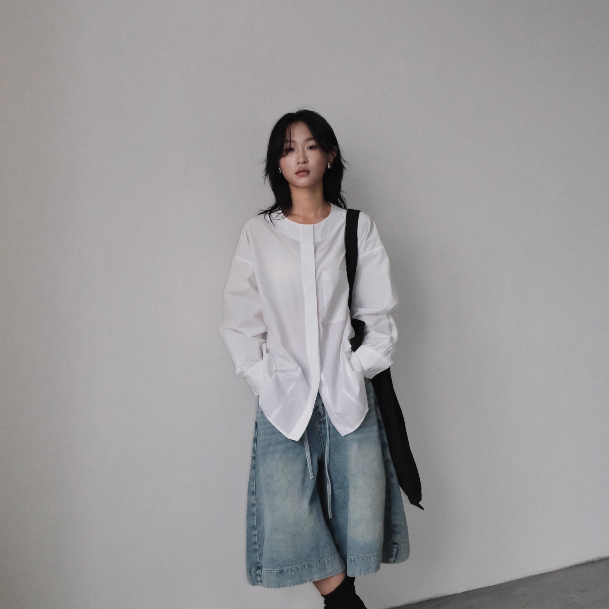 Vesca极简无领百搭衬衫