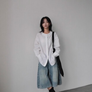 Vesca 极简无领百搭衬衫高级感宽松极简设计感女简约纯色轻薄透气