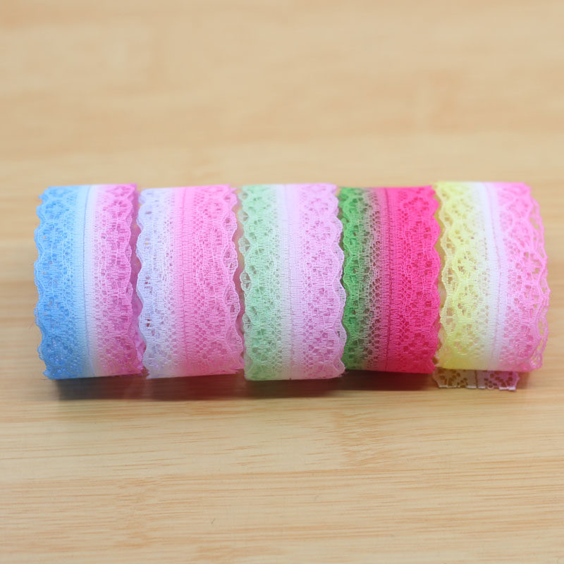 3cm宽渐变彩虹蕾丝花边 手工DIY制作蝴蝶结发饰头花材料 饰品配件