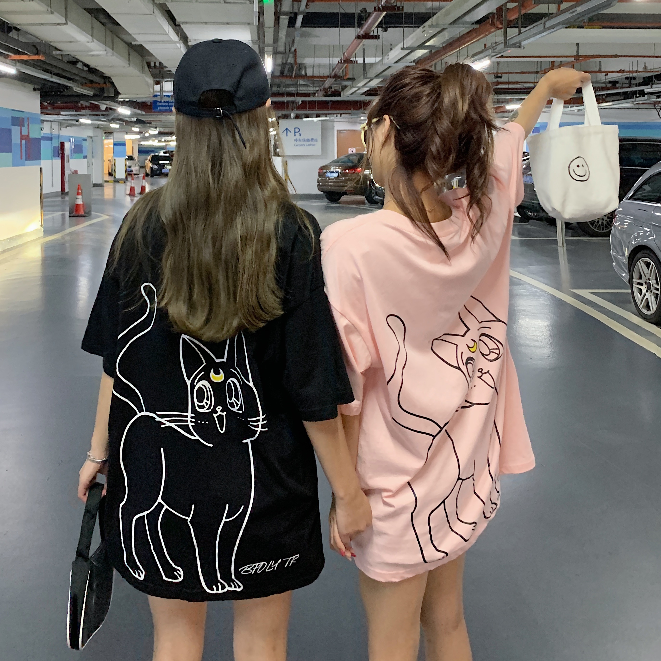 Real price real shot Korean version versatile loose round neck short sleeve show thin lovers' best friend letter printed dress women's T-shirt