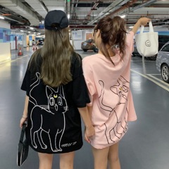 Real price real shot Korean version versatile loose round neck short sleeve show thin lovers' best friend letter printed dress women's T-shirt