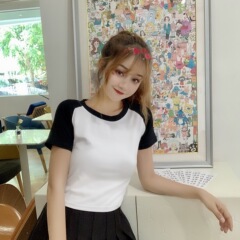 Real-price Korean version stitching, shaping, slimming and short sleeve T-shirt
