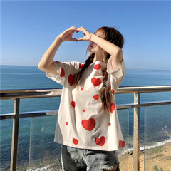 Real price cotton Korean loose summer new love printing short sleeve T-shirt for ladies