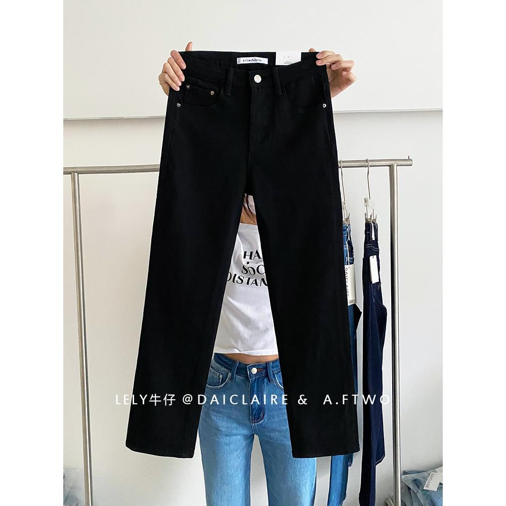 高腰加绒牛仔裤女81619秋冬弹力直筒裤显瘦高腰黑色九分烟管裤