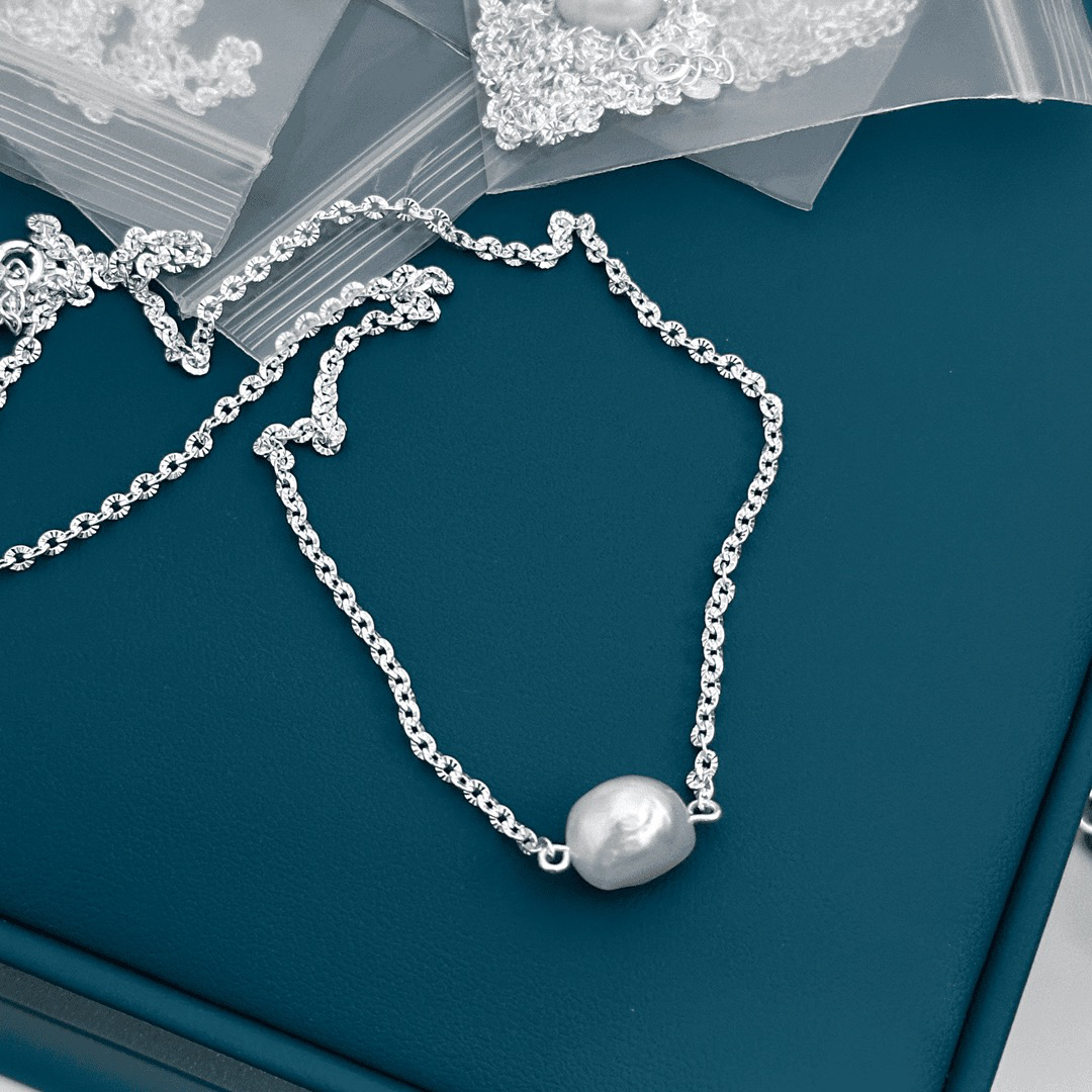 碎银子项链女925银颈饰碎银几两锁骨链珍珠气质毛衣链