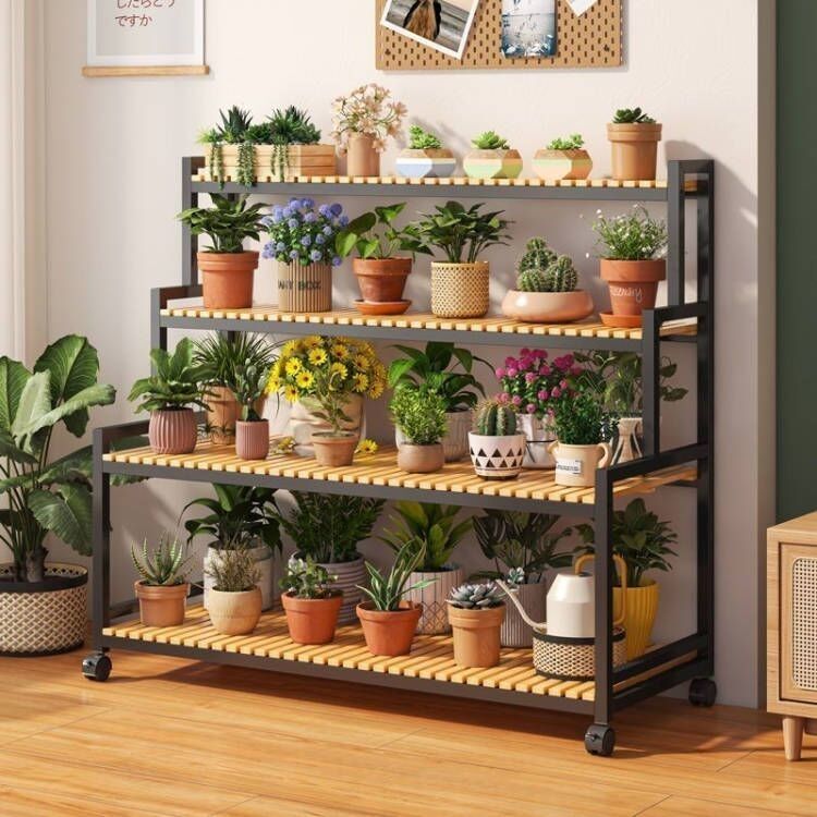 带轮可移动花架置物架阳台花架子客厅落地式阶梯式多层花盆栽托架