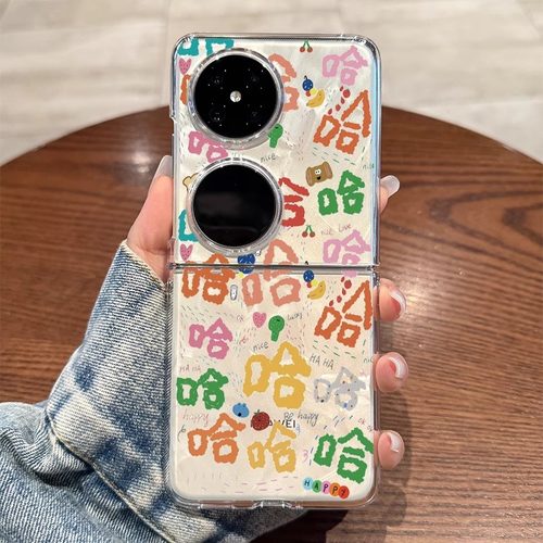 适用华为pocket2手机壳新款HW彩色哈哈哈p60pocket折叠屏透明小清新S保护套艺术pockets时尚小众p50防摔女