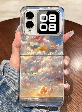 适用华为novaflips手机壳新款海上生花Nova Flip折叠屏透明保护套flip超薄后壳全包防摔个性nova女款ins