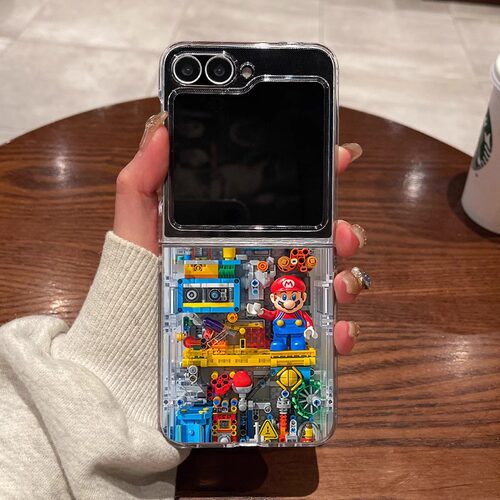 适用三星zflip6/zflip5/zflip4/zflip3手机壳w24新款w23折叠屏超薄透明积木马里奥全包防摔男女款硬壳保护套