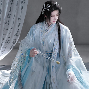 风雅司制店庆【岁寒三友】蓝色大袖飘交领汉元素现代汉服改良男