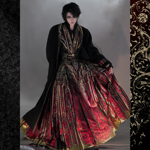 风雅司制红金毛呢加长大衣